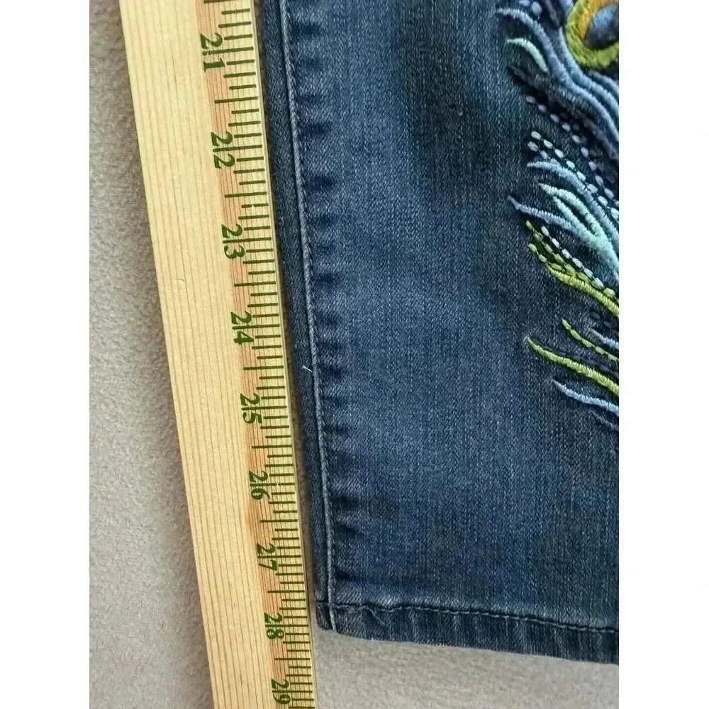 Martha‎ Stewart Jeans Women's Sz 0 Blue Peacock Embroidered High Rise Skinny